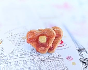 Stack of Heart Pancakes Ring, Miniature Food Jewelry, Breakfast Jewelry, Inedible Jewelry, Junk Food Jewelry, Food Ring, Kid's Ring