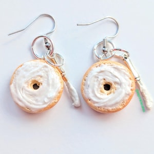 Bagel with Cream Cheese Earrings - Miniature Food Jewelry, Inedible Jewelry, Gifts for Foodies, Statement Earrings, Bagel Earrings