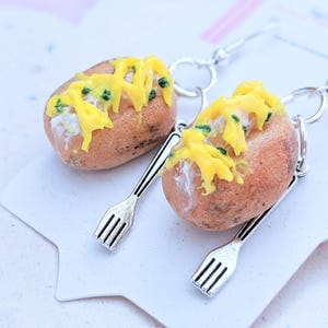 Baked Potato Earrings, Miniature Food Jewelry, Holiday Jewelry, Inedible Jewelry, Loaded Potato Earrings, Junk Food Jewelry, Gift for Foodie