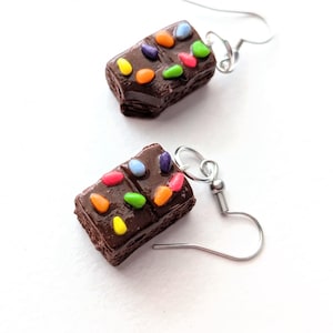 Cosmic Brownie Earrings, Miniature Food Jewelry, Inedible Jewelry, Brownie Charm, Chocolate Brownie Jewelry, Gifts for Foodie, Kawaii