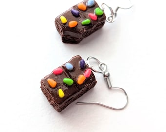 Cosmic Brownie Earrings, Miniature Food Jewelry, Inedible Jewelry, Brownie Charm, Chocolate Brownie Jewelry, Gifts for Foodie, Kawaii