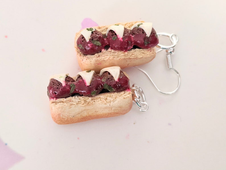 Meatball Parmesan Sub Earrings Miniature Food Jewelry Meatball Earrings Gifts for Foodies, Inedible Jewelry, Junk Food Jewelry, Kawaii image 4