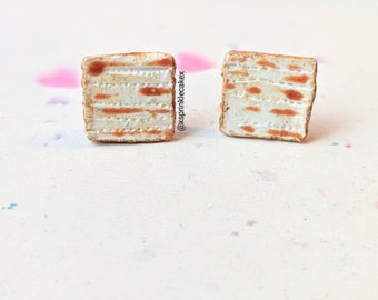 Matzah Earrings, Miniature Food Jewelry, Jewish Food Jewelry, Inedible Jewelry, Passover Jewelry, Matzo Earrings, Kawaii, Matza Earrings