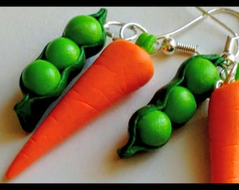 Erbsen und Karotten Ohrringe - Miniatur Essen Schmuck - Gemüse Ohrringe - Nicht essbarer Schmuck, Kinder Schmuck, Geschenke für Feinschmecker, Kawaii Schmuck