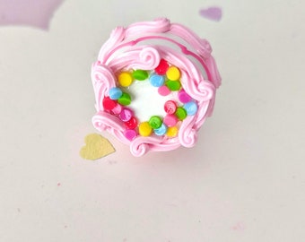 Happy Birthday Cake Ring, Miniature Food Jewelry, Inedible Jewelry, Kawaii Jewelry, Baking Ring, Birthday Cake Necklace, Fake Cake Jewelry