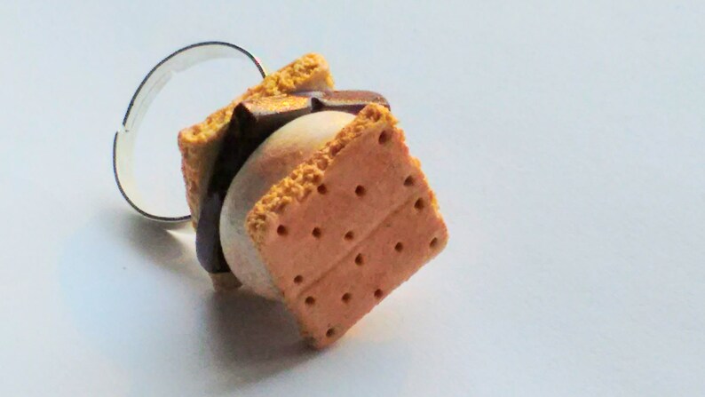 S'mores Ring, Miniature Food Jewelry, Inedible Jewelry, Kid's Jewelry, Kawaii Jewelry, S'mores Jewelry, Food Ring, Fake Food Jewelry, Foodie image 1