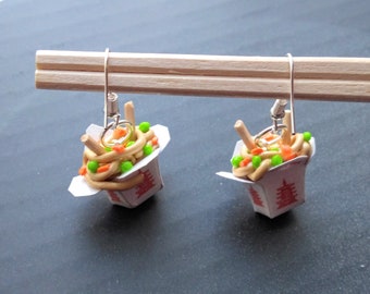 Vegetable Lo Mein Chinese Takeout Earrings, Miniature Food Jewelry, Inedible Jewelry, Chinese Food Jewelry, Kawaii Jewelry, Food Earrings