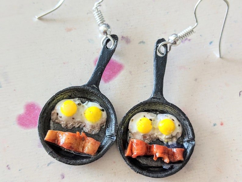 Bacon and Eggs Skillet Earrings Miniature Food Jewelry Etsy