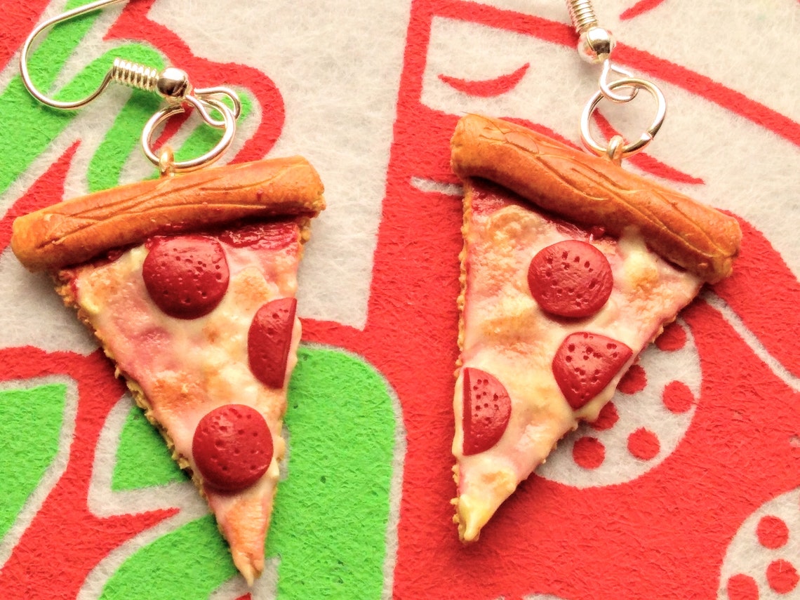 Realistic Pepperoni Pizza Slice Earrings Miniature Food Etsy