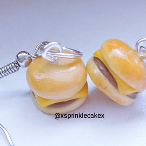 Juicy Cheeseburger Earrings - Miniature Food Jewelry - Kid&#39;s Jewelry - Inedible Jewelry - Junk Food Jewelry, Burger Jewelry, Kawaii Earrings