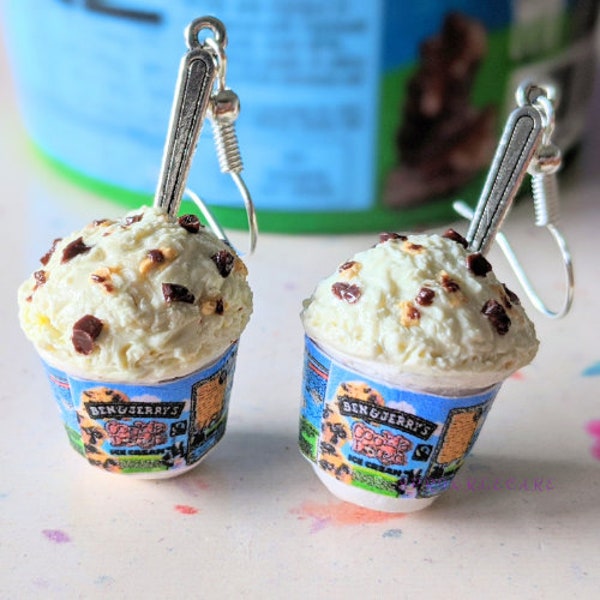 Pint of Chocolate Chip Cookie Dough Ice Cream Earrings, Miniature Food Jewelry, Inedible Jewelry, Cookie, Ice Cream Jewelry, Dessert Jewelry