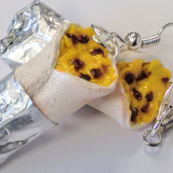 Cheese Egg and Sausage Breakfast Burrito Earrings, Miniature Food Jewelry, Inedible Jewelry, Breakfast Jewelry, Fake Food, Burrito Jewelry