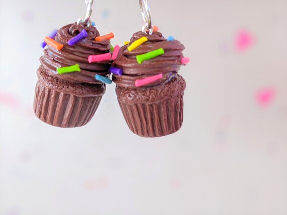 Chocolate Cupcake Earrings Stud Earrings Cupcake Jewelry Cupcake Accessories Miniature Food Earrings Junk Food Jewelry Cupcake Gift Idea
