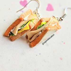 Turkey and Cheese Sandwich Earrings - Miniature Food Jewelry - Inedible Jewelry - Sandwich Earrings, Fake Food Jewelry, Gifts for Foodies