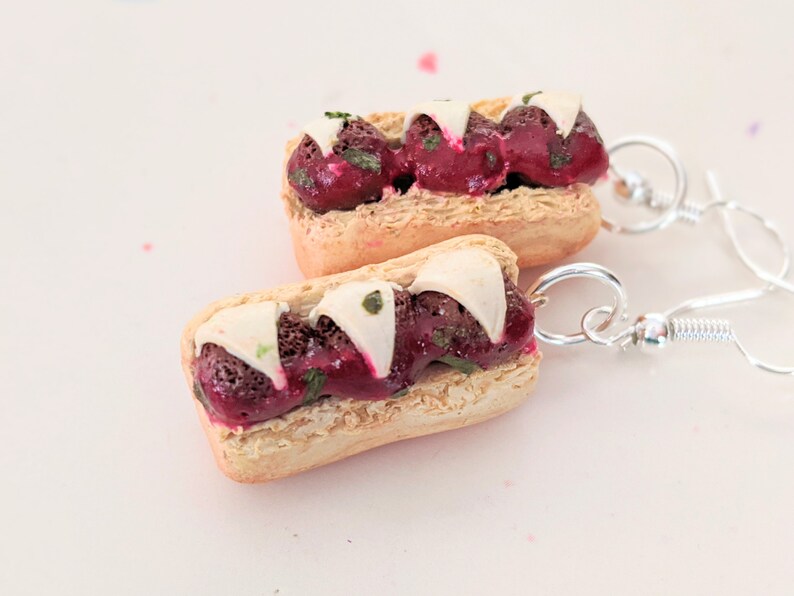 Meatball Parmesan Sub Earrings Miniature Food Jewelry Meatball Earrings Gifts for Foodies, Inedible Jewelry, Junk Food Jewelry, Kawaii image 5