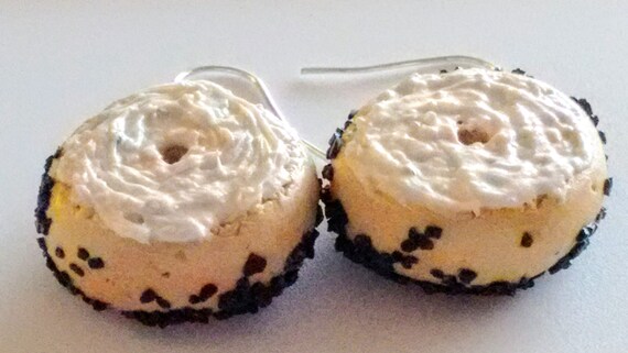 Poppy Seed Bagel And Cream Cheese Earrings Miniature Food Etsy