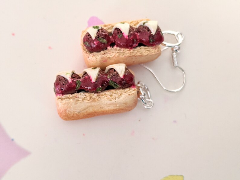 Meatball Parmesan Sub Earrings Miniature Food Jewelry Meatball Earrings Gifts for Foodies, Inedible Jewelry, Junk Food Jewelry, Kawaii image 8