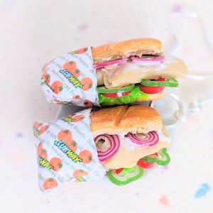 Pendientes de sándwich de pavo con miel para la hora del almuerzo, joyería de comida en miniatura, joyería no comestible, joyería de sándwich, regalo para amantes de la comida, pendientes de comida para llevar, kawaii