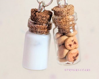 Milk and Cookies Earrings - Miniature Food Jewelry - Inedible Jewelry, Gifts for Foodies, Kawaii Cookies, Statement Earrings , Kid's Jewelry