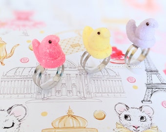 Peeps Marshmallow Chicks Ring, Miniature Food Jewelry, Inedible Jewelry, Candy Jewelry, Gifts for Foodies, Chicks Charms, Easter Basket Gift