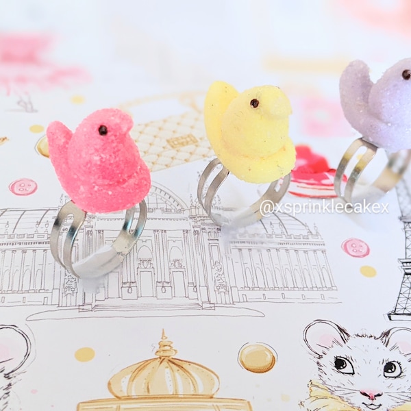 Peeps Marshmallow Chicks Ring, Miniature Food Jewelry, Inedible Jewelry, Candy Jewelry, Gifts for Foodies, Chicks Charms, Easter Basket Gift