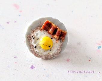 Bacon and Eggs Ring, Miniature Food Jewelry, Inedible Jewelry, Breakfast Food Jewelry, Bacon Jewelry, Fried Eggs Jewelry, Kawaii Jewelry