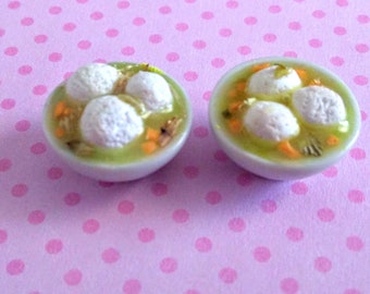 Matzo Ball Soup Cuff Links - Miniature Food Jewelry - Inedible Jewelry - Fake Food Cuff Links - Holiday Jewelry - Gifts for Him, Jewish Food