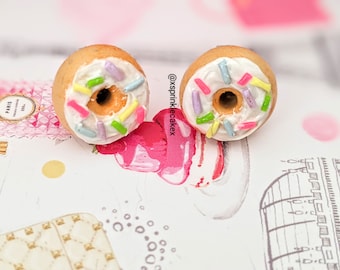 Vanilla Frosted Sprinkle Donut Studs, Miniature Food Jewelry, Inedible Jewelry, Donut Jewelry, Sprinkle Donut Earrings, Mini Sweet, Kids