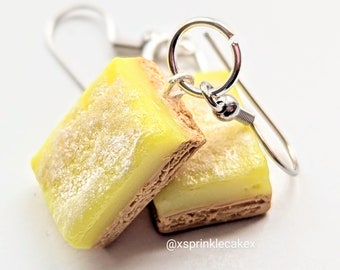 Lemon Bar Earrings, Miniature Food Jewelry, Inedible Jewelry, Bakery Food Jewelry, Lemon Jewelry, Gifts for Foodies, Kawaii Jewelry
