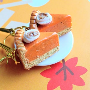 Pumpkin Pie Earrings - Miniature Food Jewelry - Slice of Pumpkin Pie Jewelry - Thanksgiving Jewelry - Inedible Jewelry - Pumpkin Pie Jewelry