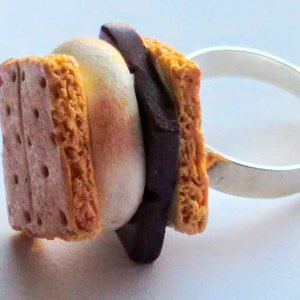 S'mores Ring, Miniature Food Jewelry, Inedible Jewelry, Kid's Jewelry, Kawaii Jewelry, S'mores Jewelry, Food Ring, Fake Food Jewelry, Foodie image 2