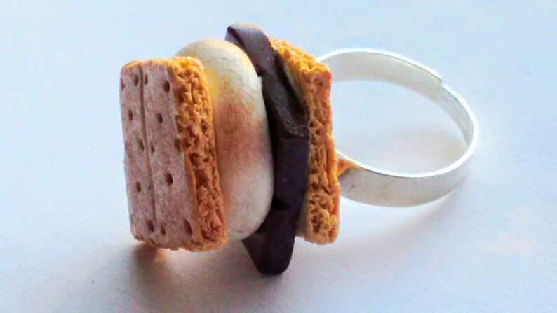 S'mores Ring, Miniature Food Jewelry, Inedible Jewelry, Kid's Jewelry, Kawaii Jewelry, S'mores Jewelry, Food Ring, Fake Food Jewelry, Foodie image 2