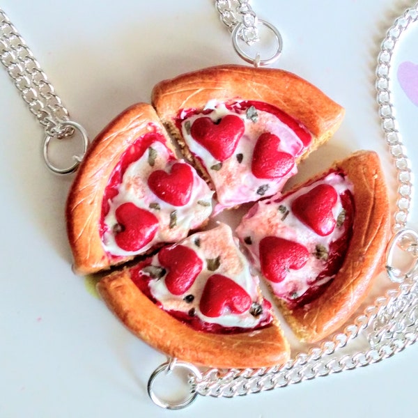 Beste Freunde Pepperoni Pizza Halskette, Miniatur Essen Schmuck, Geschenke für Feinschmecker, ungenießbarer Schmuck, BFF Pizza Schmuck, Freundschaftskette