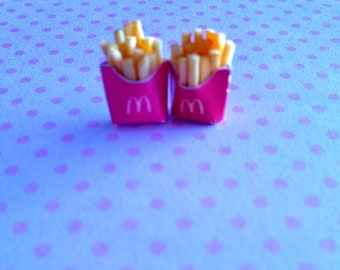 French Fries Stud Earrings - Miniature Food Jewelry - Inedible Food Jewelry - Gifts for Foodies - French Fries Jewelry - Junk Food Jewelry