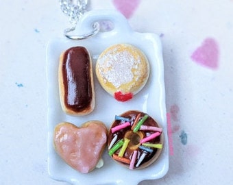 Tray of Assorted Donuts Necklace, Miniature Food Jewelry, Donut Jewelry, Sweets Jewelry, Fake Food Jewelry, Inedible Jewelry, Food Necklace