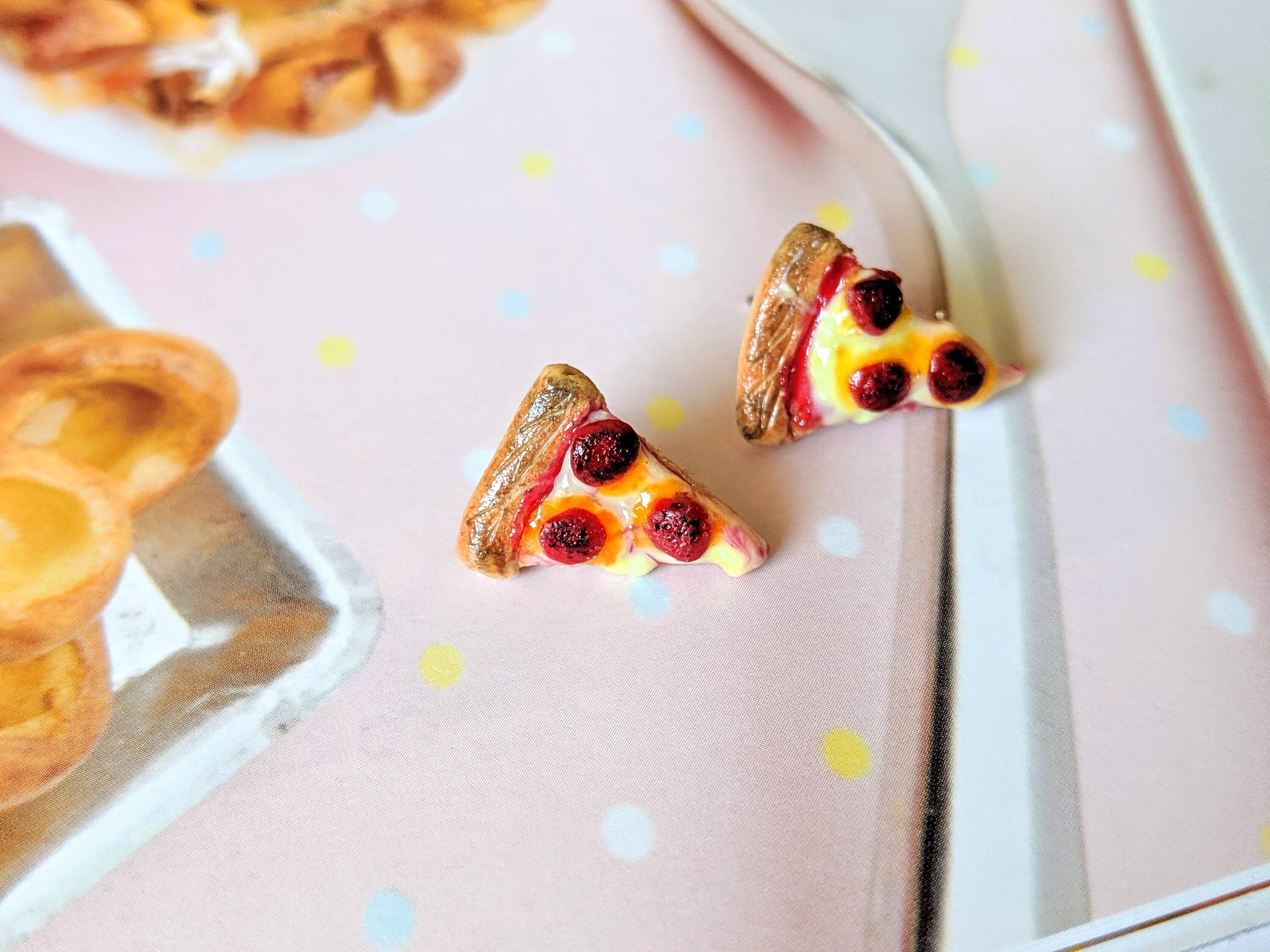 Pepperoni Pizza Stud Earrings Miniature Food Jewelry Etsy