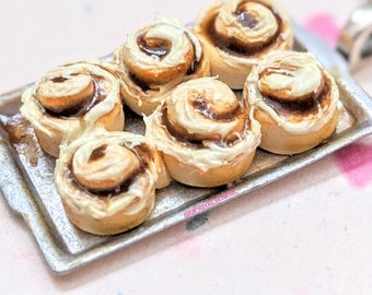 Tray of Cinnamon Roll Necklace, Miniature Food Jewelry, Inedible Jewelry, Gifts for Foodies, Sticky Buns Charm, Cinnamon Bun Charms, Kawaii