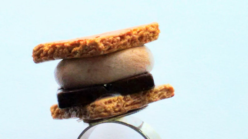 S'mores Ring, Miniature Food Jewelry, Inedible Jewelry, Kid's Jewelry, Kawaii Jewelry, S'mores Jewelry, Food Ring, Fake Food Jewelry, Foodie image 5