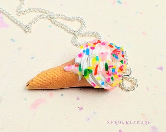 Vanilla w/ Sprinkles Ice Cream Cone Necklace, Miniature Food Jewelry, Inedible Jewelry, Kawaii Jewelry, Ice Cream Jewelry, Dessert Jewelry