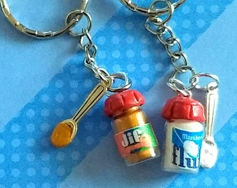 BFF jordnötssmör och fluff/gelé nyckelringar, miniatyrmatsmycken, oätliga smycken, BFF-nyckelringar, bästa vännersmycken, kawaii-smycken