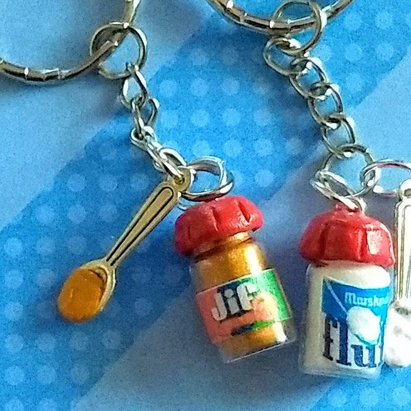 BFF Peanut Butter and Fluff/Jelly Keychains, Miniature Food Jewelry, Inedible Jewelry, BFF Keychains, Best Friends Jewelry, Kawaii Jewelry