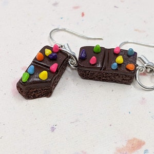 Cosmic Brownie Earrings, Miniature Food Jewelry, Inedible Jewelry, Brownie Charm, Chocolate Brownie Jewelry, Gifts for Foodie, Kawaii