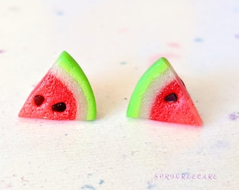 Scheiben von Watermelom Ohrringe, Miniatur-Lebensmittel-Schmuck, Obst Schmuck, ungenießbaren Schmuck, Wassermelone Scheiben Schmuck, Kawaii, Geschenke für Feinschmecker