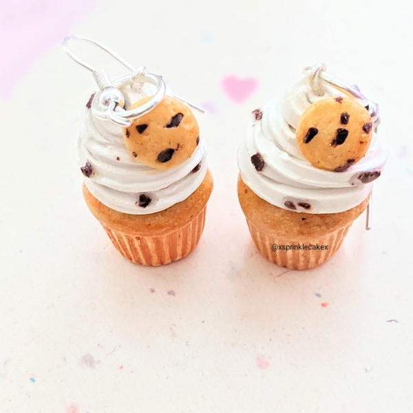 Chocolate Chip Cookie Cupcake Earrings, Miniature Food Jewelry, Inedible Jewelry, Cupcake Earrings, Cupcake Jewelry, Gifts for Foodies