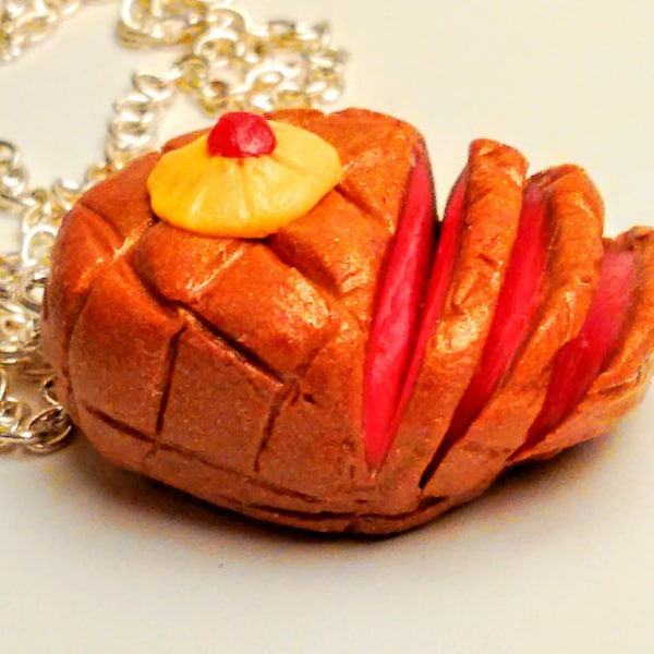 Christmas Glazed Honey Ham Necklace - Miniature Food Jewelry - Inedible Jewelry - Statement Necklace - Thanksgiving Jewelry - Clay Ham Food