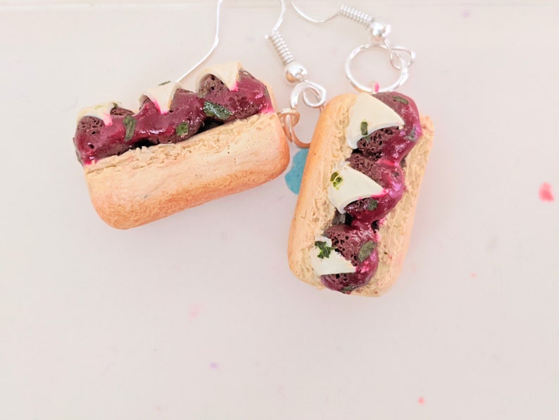 Meatball Parmesan Sub Earrings Miniature Food Jewelry Meatball Earrings Gifts for Foodies, Inedible Jewelry, Junk Food Jewelry, Kawaii image 2