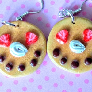 Happy Face Pancake Earrings, Miniature Food Jewelry, Inedible Jewelry, Pancake Jewelry, Kid&#39;s Jewelry, Breakfast Jewelry, Kawaii Jewelry