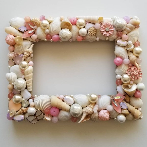 Pink, Pearl, and Sea Shell Jeweled 4x6 Picture Frame