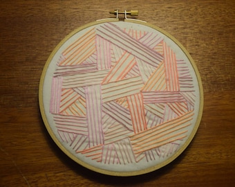 Pink Geometric Embroidery, Hoop Art, Embroidery Art, Hand-Stitched Embroidery, Abstract, 6in Hoop