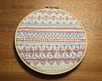 Scandinavian Sweater Print Embroidery Art, Geometric Embroidery, Hoop Art, Hand-Stitched Embroidery, 6 inch Hoop